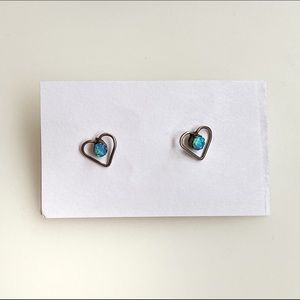 Heart blue opal earrings